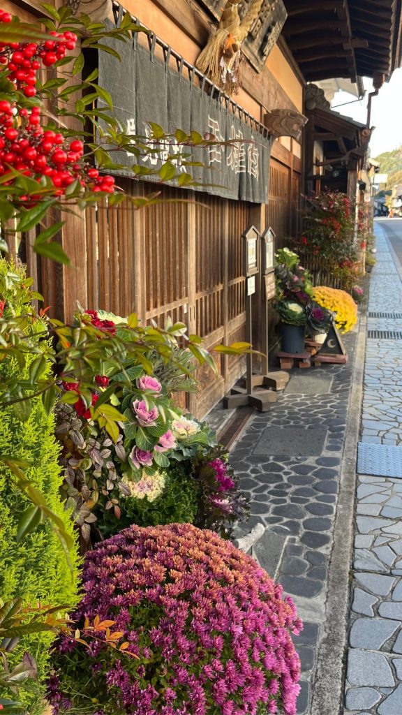 Gujo Hachiman – alte Straße mit Blumen